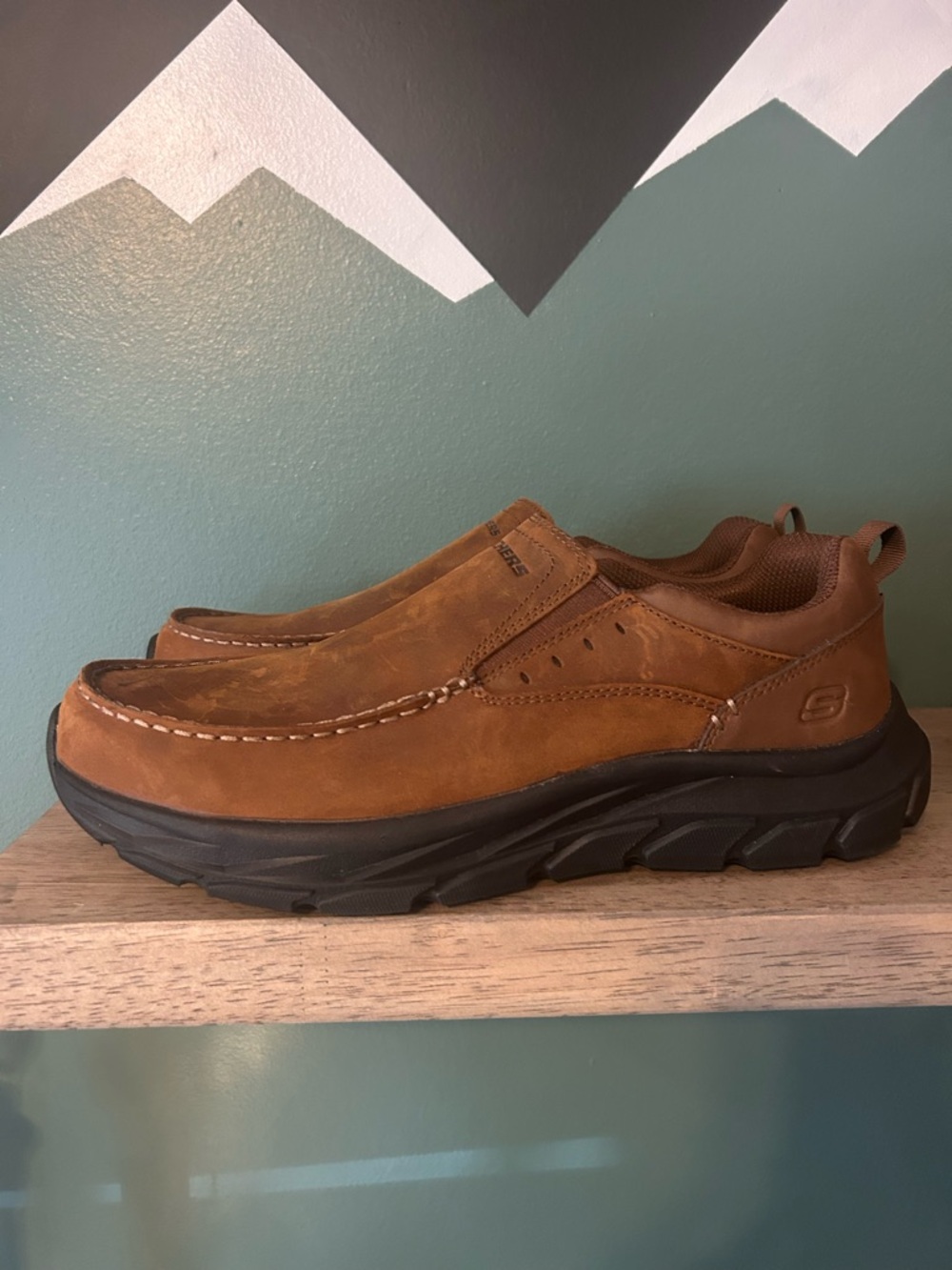 Skechers Brown Leather Slip On Shoes Men’s 11.5 Comfort Loafers Casual Work - Picture 4 of 9